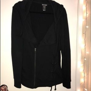 Black Zipper Hoodie Tie Up